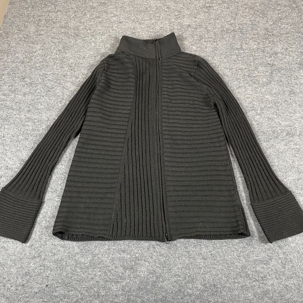Katherine Barclay Sweater Womens‎ Medium Black Full Zip Ribbed Wool Blend Jacket